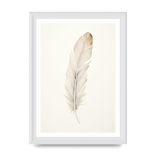 Image of Lithobee - Feather Illustration Art Print Home Wall Art Prints in Sizes A2, A3 & A4 Framed in a Stylish Quality Coloured Frame or Unframed - A4 White Ornate Frame