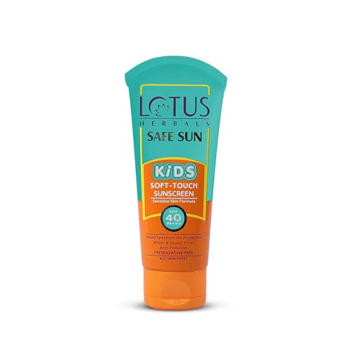 Lotus Herbals Safe Sun Kids Soft-Touch Sunscreen | SPF 40 | PA+++ | Waterproof & Sweatproof | Preservative Free | Anti Pollution | All Skin Types | 80g