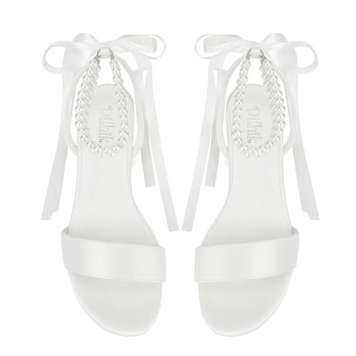 Satin Wedding Flats for Bride Pearl Sandals Open Toe Bridal Shoes Flat Wedding Shoes for Bride2