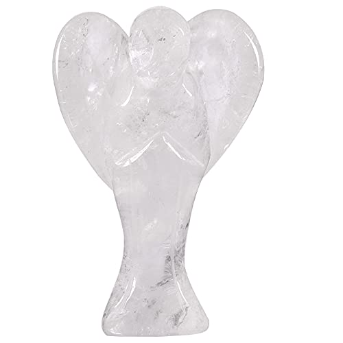 mookaitedecor 3 Zoll Bergkristall Kristall Schutzengel Figuren Skulptur, Hand geschnitzt Engel Statue mit Herzflügeln für Schutz Gebet Büro Haus Decor Cover