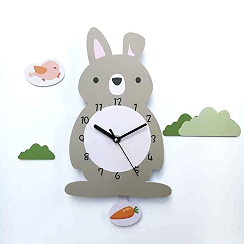 Winomo Easter Rabbit Clock Cartoon Bunny Carrot Swinging Wall Clock For Home Classroom Easter Decoration #TOP6