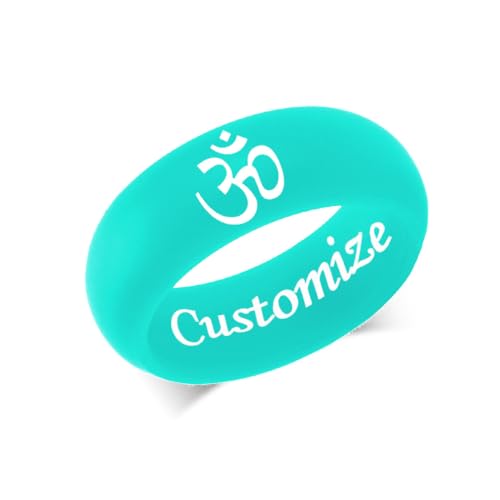 Customize Om Symbol Yoga Silicone Rings for Women & Men - Engraved Meditation Jewelry with Ohm Mantra, Light Blue Ring Rubber Wedding Band for Yoga Practice & Spiritual Gifts,Size 6-12