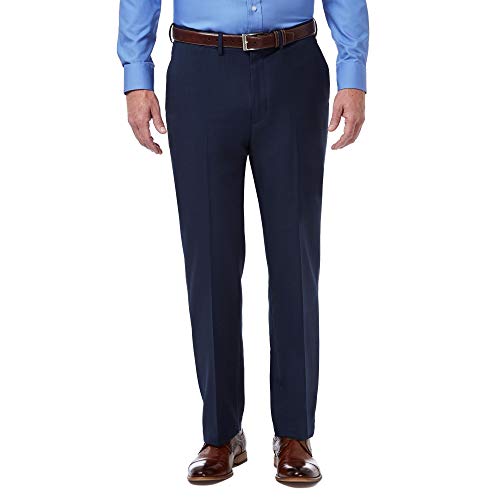 Haggar Men's Premium Comfort Classic Fit Flat Front Expandable Waist Pant, Blue, 38Wx29L