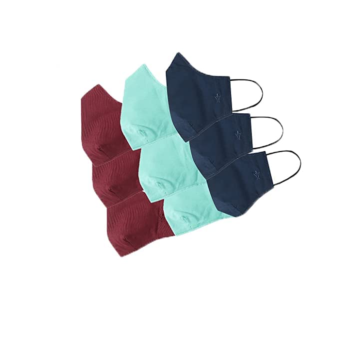 RAMRAJ COTTON Woven 3 Layer Colour Face Mask Pack of 9(MulticolorS