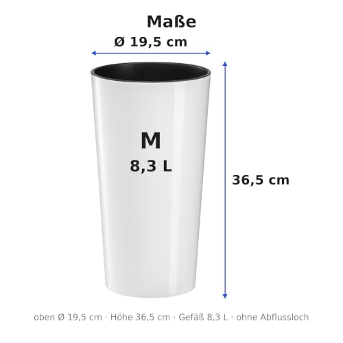 MELTOM Blumentopf Rund Ø 19,5 x H 36,5 cm Weiß Hochglanz M mit Einsatz – Ansicht 2