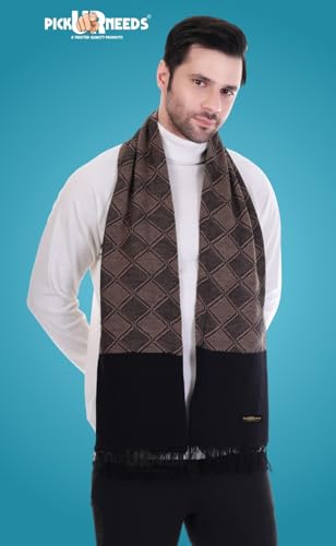 Image of Pick Ur Needs Premium Men's Warm And Stylish Woolen Muffler Angoora With Solid Color Plain Design And Stylish Tussles Ends Muffler For Men
