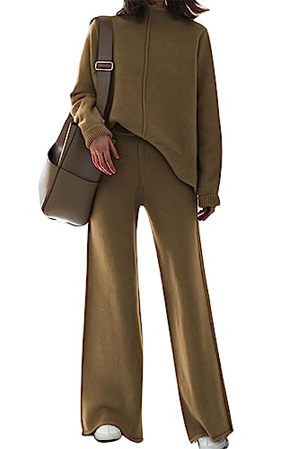 Viottiset Damen Gestrickte Outfits Stehkragen Pullover Weites Bein Hosen...