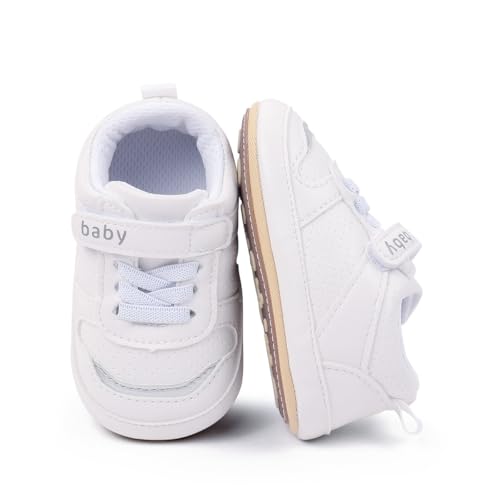 Newbron Baby Boys Girls Retro Sneakers Pu Leather Rubber Sole Walking Shoes Toddler Non-Slip First Walkers Infant Slippers Crib Shoes