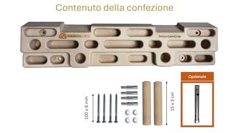 HANGBLOCS Griffbrett/Hangboard/Fingerboard fürs Kletter- und Bouldertraining mit Klimmzugstangen (inkl. Schrauben + Dübel) … (mit Rohrsteckschlüssel)