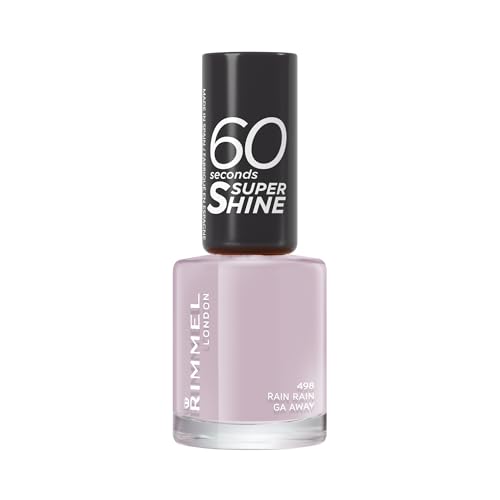 Rimmel London 60 Seconds Super Shine Smalto, Smalto asciugatura rapida, Colore vibrante, A lunga tenuta, 8 ml, 498 Rain Rain Go Away