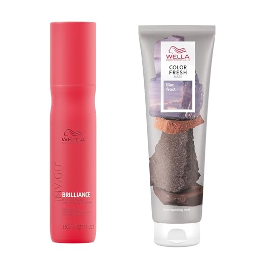 Wella Professionals Color Fresh Mask, Lilac Frost, Natural Shade, Temporary Color, Damage Free, Color-Depositing Hair Mask With Avocado Oil + Invigo Brilliance Miracle BB Color Protection Spray