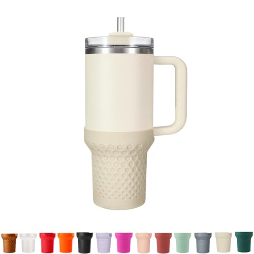 Image of Silicone Boot for Stanley, Cup Bottom Protector Sleeve, Water Cup Accessories for Stanley Quencher H2.0 FlowState Tumbler 20oz /20oz /30oz /Stanley Adventure Quencher Tumbler 24oz (Cream)