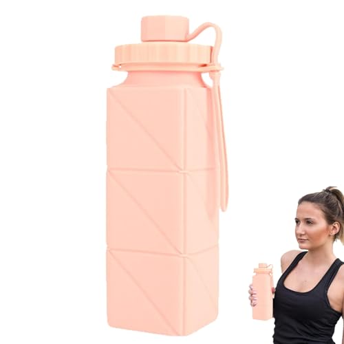 Botella de agua plegable de silicona, botellas de agua cuadradas de 600 ml, taza de agua plegable, portátil, a prueba de fugas, reutilizable, taza de viaje para camping
