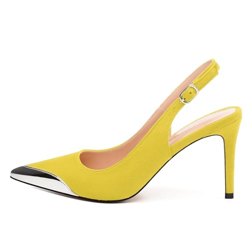 Women's Slingback Pumps, Two Toned Patchwork Closed Toe Stiletto High Heels, Fashion Adjust Buckle Daily Working Party Shoes for Women 3.3 inch2