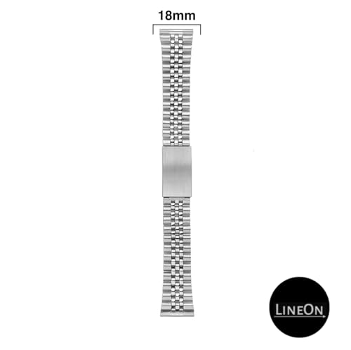 Image of Lineon 18mm deployant clasp Lock JUBILEE Style Semi Solid Stainless Steel Chain Strap Competible With Royale ae1200, DW-291H, A168WA, A158wa or Any 18mm Vintage Watch with Tool and Pins (Include)