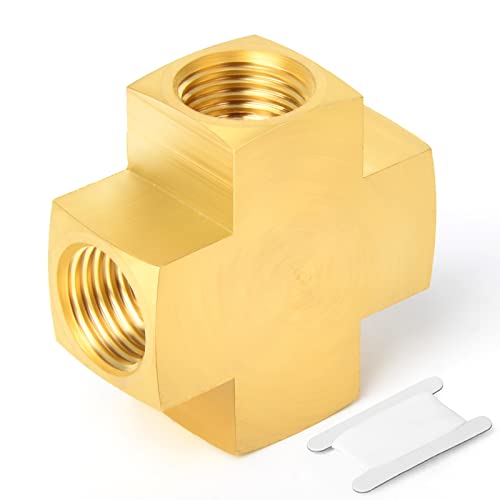 Image of GASHER 1PCS Brass Pipe Fitting, Barstock 4 Way Cros, 1 /4 inch x 1 /4 inch x 1 /4 inch x 1 /4 inch NPT Female Pipe