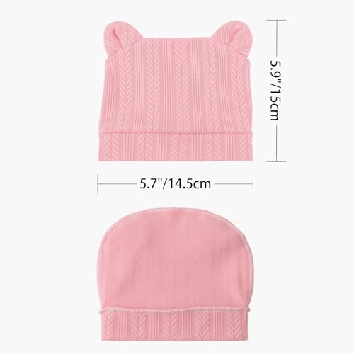 Image of BQUBO Newborn Baby Hats Bear Ears and Mittens Sets Preemie Caps Baby Boy Girl Infant Hospital Beanie for 0-3 Months