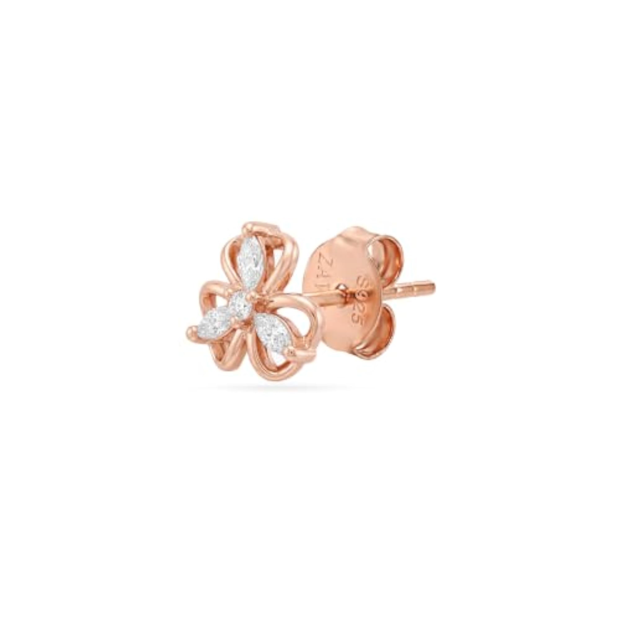 Women's 925 Silver Rose Plated Floral CZ Stud Earrings