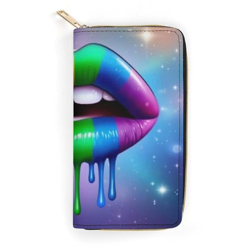 Women's Travel Zipper Purse Fashion Design, Huge Storage Capacity Purse, Cute Decor Wallet, Long PU Wallet LGBT Gay Homosexual Lesbian Rainbow Lips