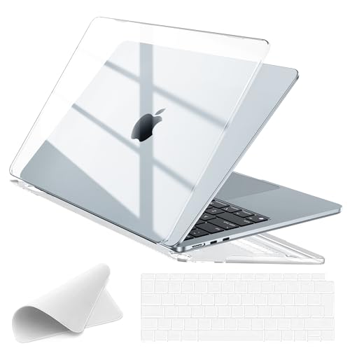 EooCoo Compatible with MacBook Air 13 inch Case M4 A3240 M3 A3113 M2 A2681, 2025 2024 2022 with Touch ID, Mac 13.6 Anti-scratch Plastic Hard Shell + Keyboard Cover + Polishing Cloth - Crystal Clear