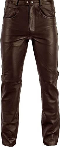 Leather Pants for Men Slim Fit Cowboy Traditional Native American Biker Fashion Pants