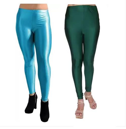 cron New Trend Shiny Churidar Leggings Combo for Women and Girls (Pack of 2) (XXL, Sky Blue & Bottal Green)-picture-17