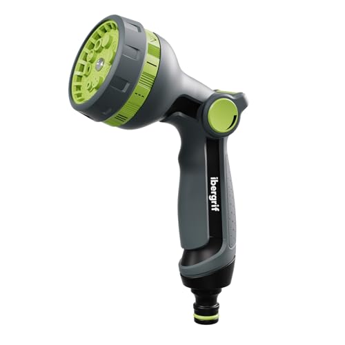 Ibergrif M22211 Pistolet d'arrosage de Jardin, 8 Fonctions avec buse d'arrosage, idéal pour l'arrosage de la pelouse, Noir/Vert