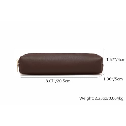 Image of Faux Leather Color Pencil Case Multifuncional and Simple with Zipper for School (Dark Brown)
