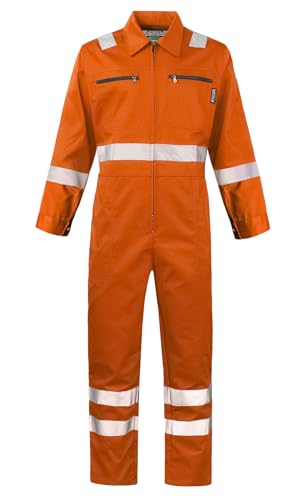 KTWOLEN Mens Work Coveralls High Visibility Overalls Mechanic Jumpsuit Garage Zip Coverall, Orange, L