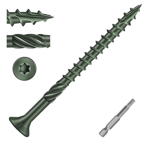 Image of #8 x 2 Heavy-Duty Deck Screws - Green Long Outdoor Wood Screws, Torx Drive with T25 Bit, Rust Resistant for Wood Decking and Fence (2lb,255Pcs)