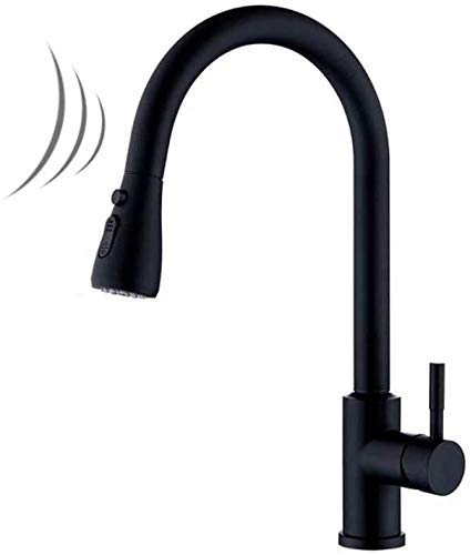 Robinet de cuisine noir avec douchette extractible et mitigeur pivotant double fonction