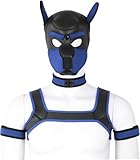 Aendu Adults Neoprene Puppy Hood Custom Animal Head Mask Novelty Costume Dog Hood Mask,Collar,Armband and Harness Set (Blue)