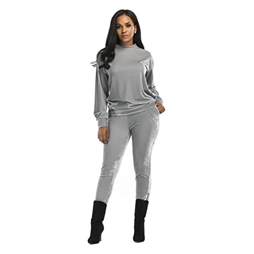 GGTBOUTIQUE Dam sportkläder velour träningsoverall set pullover (S, grå)