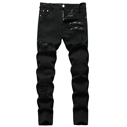 Boy's Stylish Moto Biker Ripped Distressed Skinny Fit Stretch Fashion Denim Jeans