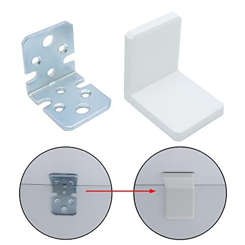 Yapikan 4Pcs White Heavy Duty Furniture Kitchen Cabinet Wall Mount Hanger Bracket 1.57X1.57 Inch - Decorative Plastic Cover Metal L Corner Support Brackets For Fixing Bookshelf, Bathroom Shelf, Table #TOP17