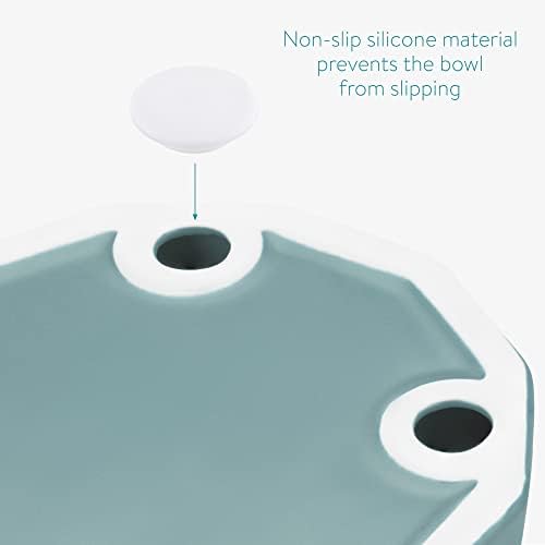 Navaris Raised Ceramic Cat Bowl - Tilted Elevated Pet Food Water Dish for Cats, Dogs, Pets - Non-Slip Silicone Pads on Base - Dishwasher Safe - Blue