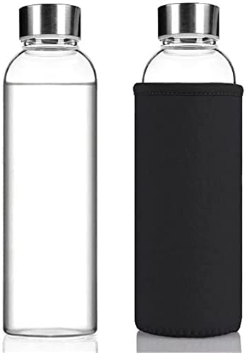 Image of ISKO Borosilicate Glass Water Bottle with Leak-Proof Airtight Stainless Steel Lid and Protective Fabric Sleeve For water, Juices,Fridge bottles (650ml)