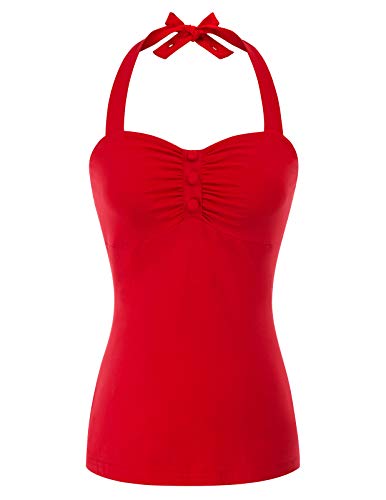 Belle Poque Women's Halter Casual Sweet Vintage Tops, Red Size L