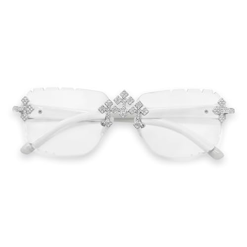 Image of Iced-Out Triple Cross Sunglasses - Frameless Diamond-Cut Luxury Shades for Men & Women | UV400 Hip-Hop Eyewear
