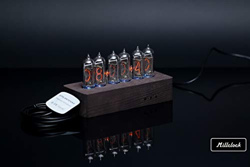 Millclock In-14 Nixie Tube Clock Assembled Dark Wood Enclosure Gps Alarm And Adapter 6-Tubes #TOP3