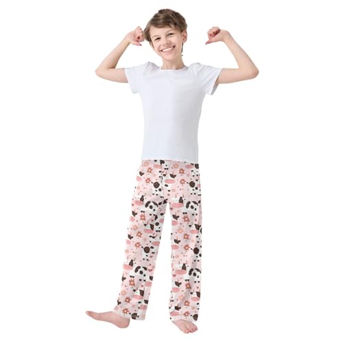 Vdsrup Black White Spotted Pajama Pants Cow Pink Flowers Pajama Bottoms Soft Sleep Pjs Lounge Pants S