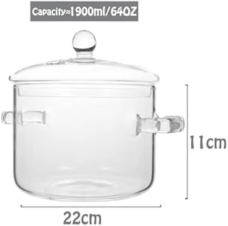 Glass Saucepan with Lid, 64 Ounce Stove Cooking Pot with Lid and Handle Simmer Pot Clear Stockpot with Lid, High Borosilicate Glass Cookware (64oz/1900ml clear)