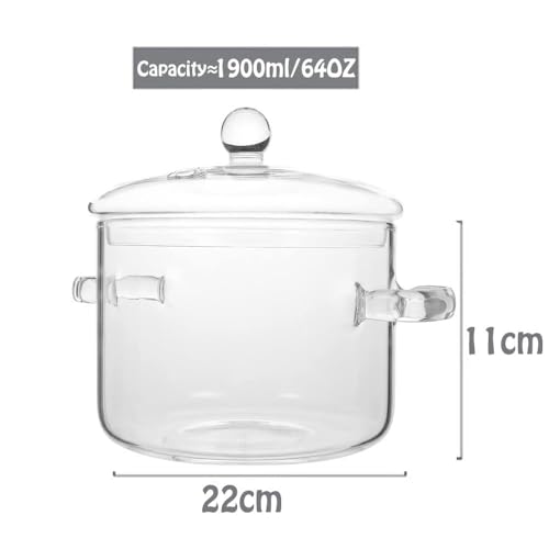 Glass Saucepan with Lid, 64 Ounce Stove Cooking Pot with Lid and Handle Simmer Pot Clear Stockpot with Lid, High Borosilicate Glass Cookware (64oz/1900ml clear)