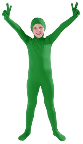 Full Bodysuit Kids Costume Open Face Spandex Stretch Zentai Child Suit (X-Large, Green)