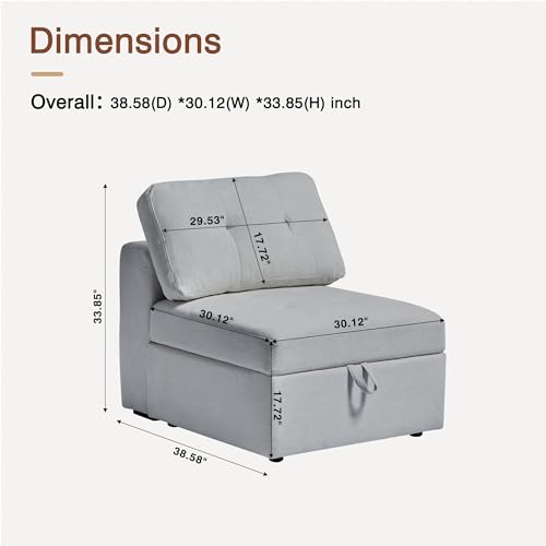 Image of QHITTY Middle Module Seat for Modular Sofa Sectional Couch with Storage Armless Sofa Chair, Grey