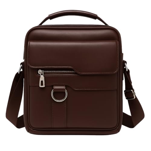 Dynamart Bolsa Tiracolo Masculina, Couro Sintético PU, Preta, Design Vintage, Alça Ajustável, Compartimentos com Zíper, para Trabalho e Viagem, 22x6x26 cm (Marrom)