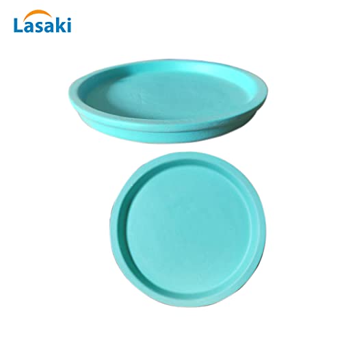 Image of Lasaki Round Ceramic Trays (Plates Saucers) for Pots, planters, Flower, Succulent(Set of 2,Aqua,4 inch) R4(Plants not Included)