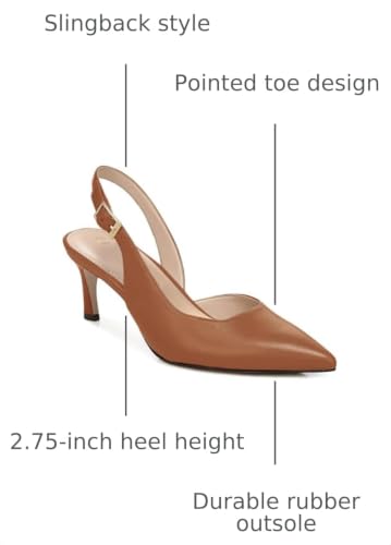 Image of Womens Slingback Heels Low Kitten Pumps Pointed Toe Stiletto Elegant Office Dress Shoes