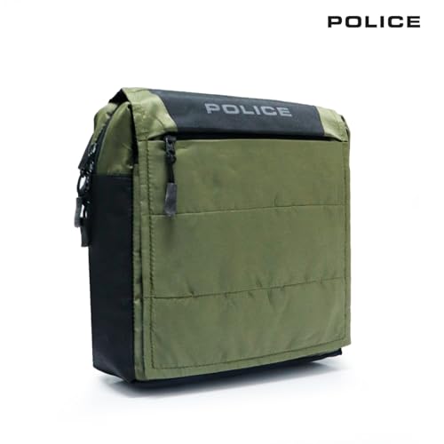 Image of Police Unisex Hedge premium Crossbody Bag | Durable Nylon Sling Bag for Men & Women | Adjustable Strap | Army Green & Black
