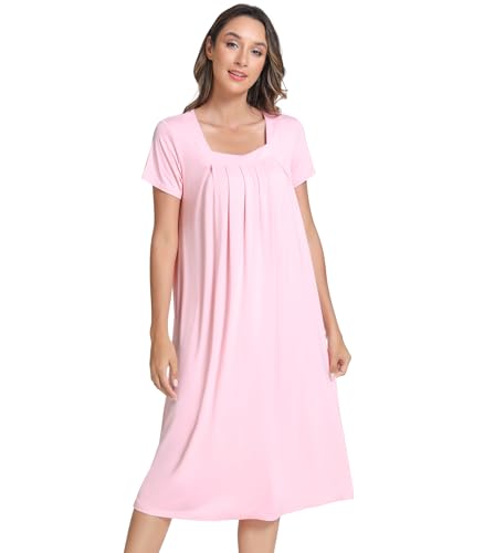 Image of NACHILA Bamboo Viscose Nightgowns for Women Cooling Short Sleeve Sleepshirt | Tagless design, Stretchy nightshirt, Anti-pilling, Shrink-resistant, Lightweight moisture-wicking sleepwear for night sweats